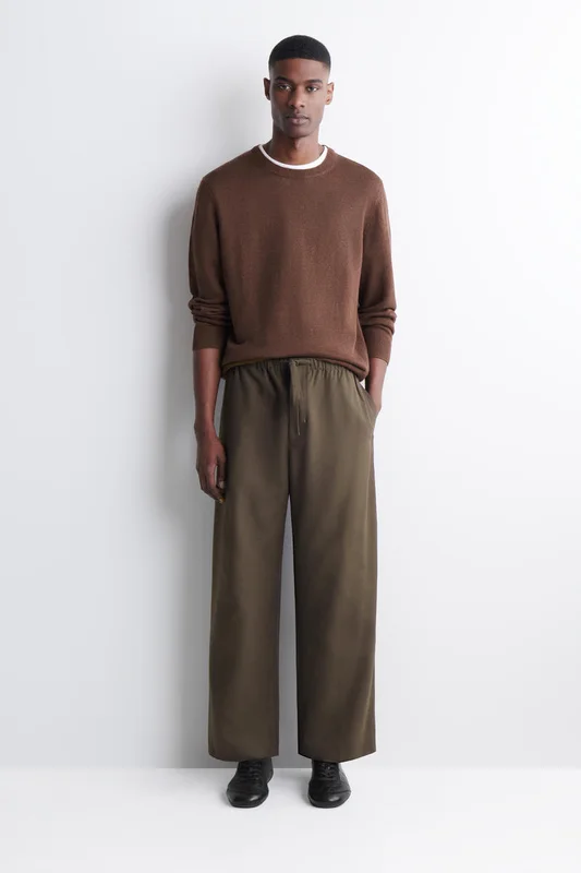 COS Men's Relaxed Fit Barrel Leg Drawstring Trousers in Brown