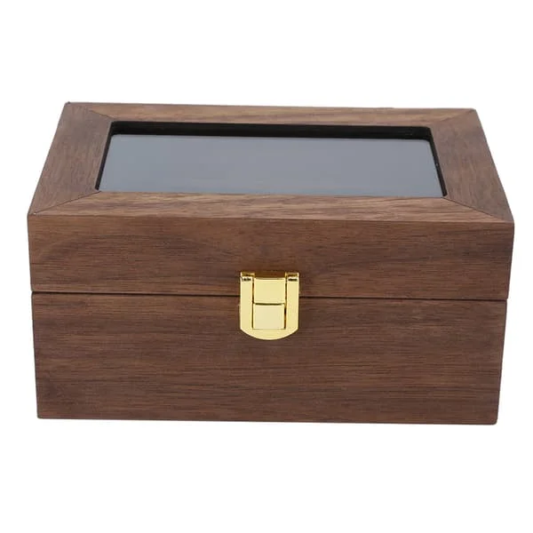 Wooden Box for 3 Watches with Transparent Window, Watch Storage Box (Black Walnut Color)