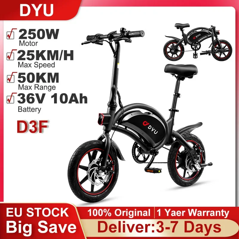 AliExpress - DYU D3F Vouwbare Elektrische Fiets 250W Elektrische Racefiets 36V 10Ah Batterij 14" Band E-bike 25km/u Max Snelheid 50KM E-bike voor 