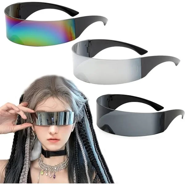 behone Raske Briller 3 Stykker Farget + Sølv + Svart Futuristiske Solbriller Futuristiske Festbriller Ideell for Fester, Vind og Snø