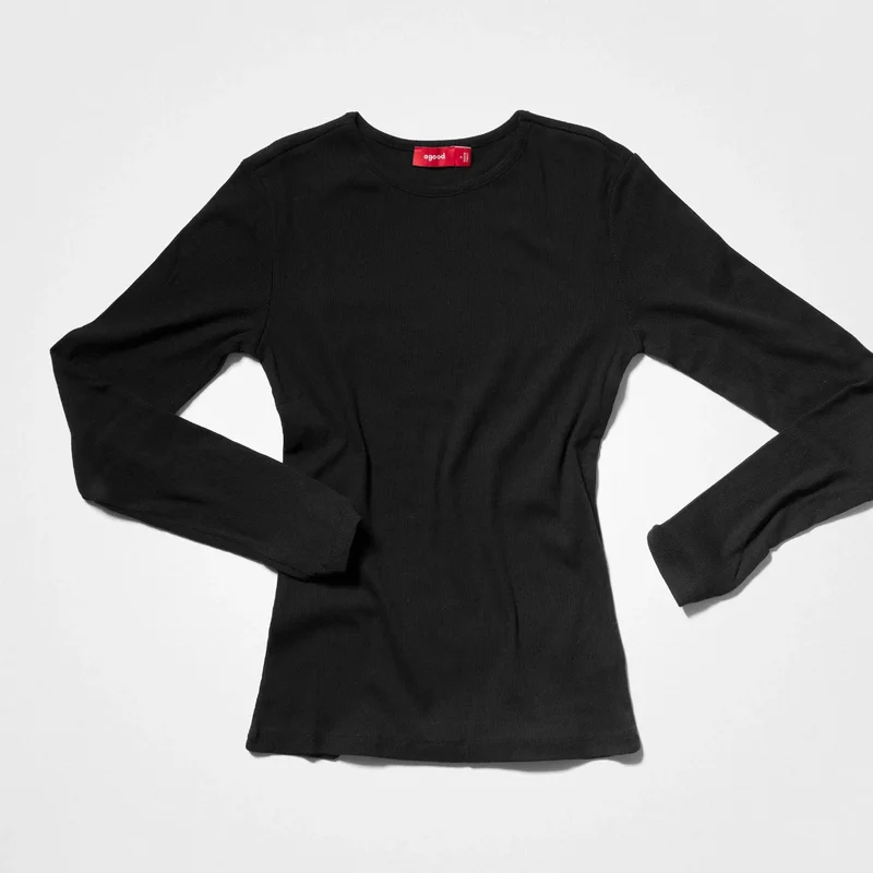 Women’s Recycled Cotton Ribbed Long Sleeve Black | agood, X-Small