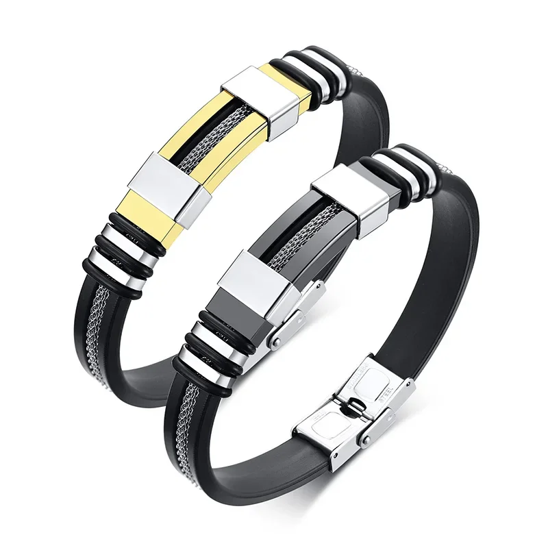 AliExpress - Vnox - Bracelet en acier inoxydable, bracelet pour homme, bracelet punk à maillons en silicone rainuré noir, bracelet punk élégant et 