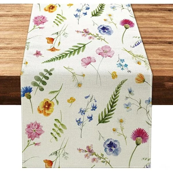 Bordløper 33x180 cm Vår Sommer Planter Blomster Bordløper Sesongbasert Borddekorasjon Rustikk Landstil Bordløper