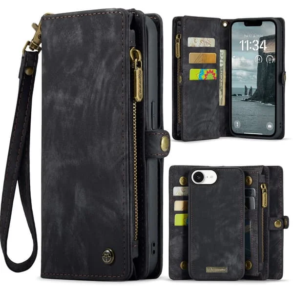 【NX】CaseMe 008 Stor Lommebok 2-i-1 Magnet Lommebokveske Kompatibel med iPhone 17e - svart