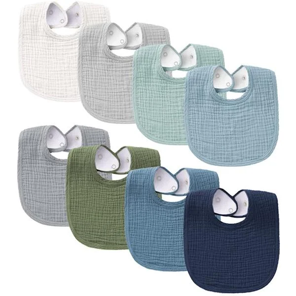 Smekker Pakke med 8 Store Smekker 23 x 29 cm Siklesmekker for Babyer og Barn Med To Knapper Justerbare Babysmekker for Sikling Vanntett Bomull Baby