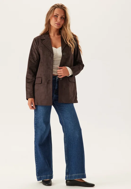 ONLY-Onltulip Faux Suede Blazer Coa-Chocolate Torte