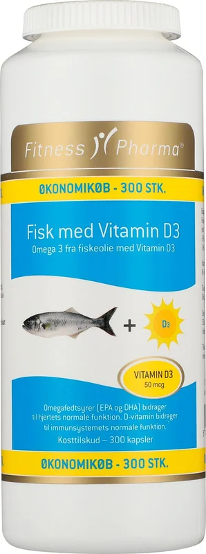 Fitness Pharma Fiskeolie Vitamin D3 300 kaps., Helse & Madvarer, Kosttilskud, Fiskeolie & Omega 3