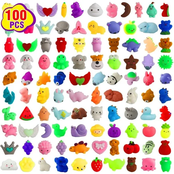 100 barnkalasgåvor, lämpliga för barn 4-8 år, mjuka leksaker, söta leksaker i skattkista, tryckavlastande mjuka fingertoppsleksaker (slumpmässigt)
