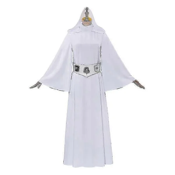 Supererbjudande till lågt pris! Prinsessan Leia Star Wars-dräkt för kvinnor - Klassisk vit klänning med huva & bälte (XS-3XL, Polyester) - Glad