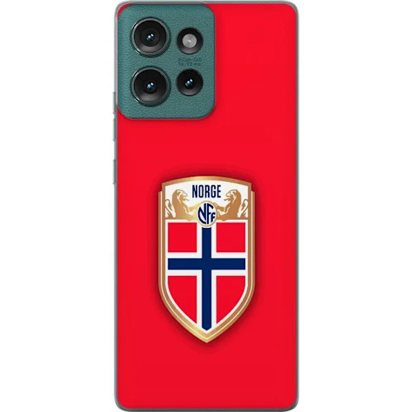 Kompatibelt Mobilskal till Motorola Edge 50 Norskt fotbollsemblem mot röd bakgrund med nationell identitet och sportinspirerad design