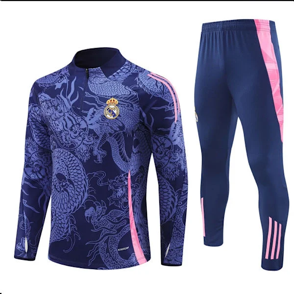 2425 Ny Real Madrid Fotball Langermet Halv Zip Trenings T-skjorte for Voksne og Barn Mørkeblå Mørkeblå Mørkeblå
