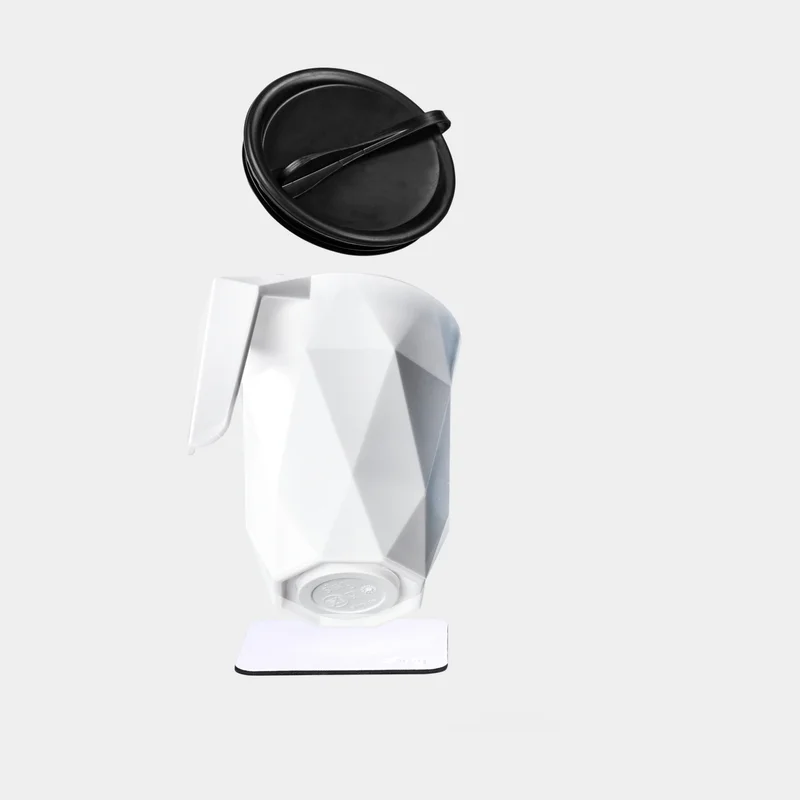 Magnetic plastic coffee/tea cup Silwy Magnet Coffee Cup To-Go, white, 30 cl / 300 ml + white magnetic coaster + lid