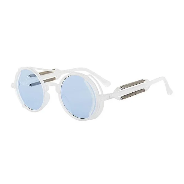 Solglasögon Runda Polariserad Metallram Runda Färgade Linser Solglasögon Uv401 Unisex Gotisk Sommar Utomhus Strandglasögon, Vit Ram Blå Film
