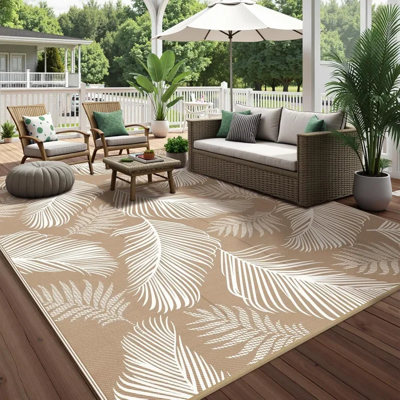 AliExpress - VIKAMA Boho Outdoor-Teppich mit tropischen Palmblättern, rutschfeste, waschbare Matte, Teppich für Terrasse, Garten, Balkon, 