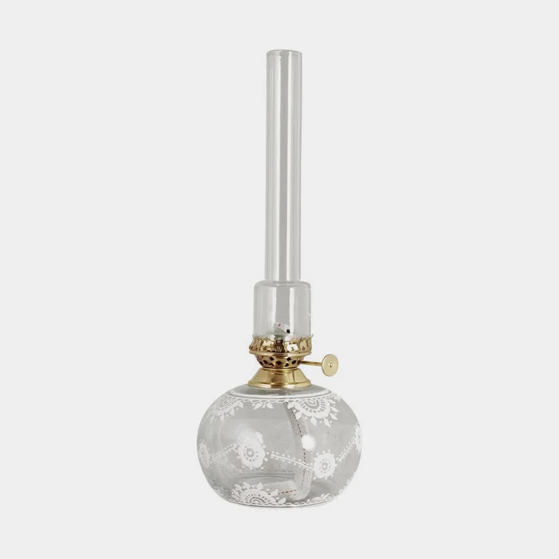 Fotogenlampa / oljelampa Strömshaga Marja Oval, glas, brännare i mässing, Ø110 x 280 mm