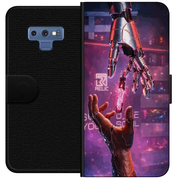 Kompatibelt Plånboksfodral till Samsung Galaxy Note9 Futuristiskt neonmotiv med robotarm och cyberpunkkänsla i rosa och lila toner