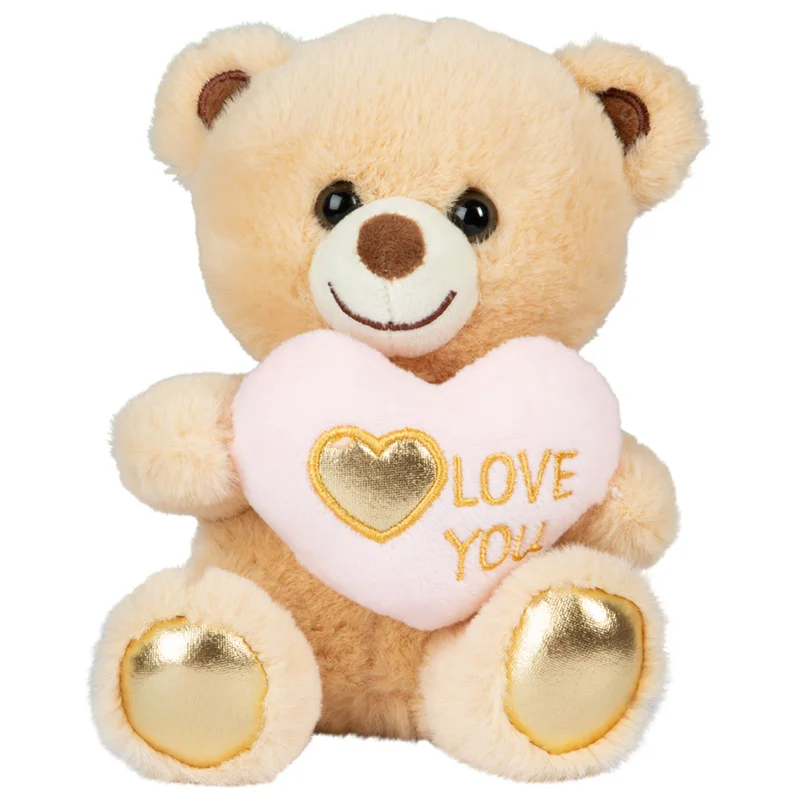 Lysebrun Bamse med Hjerte 15 cm