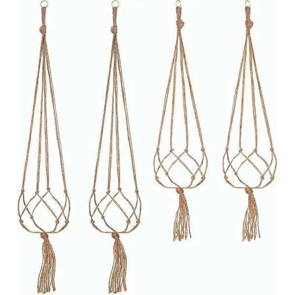 Set med 4 Makramé Växthängare Rep Kruk Hängare Inomhus Utomhus Trädgårdsdekoration med - 2 stycken 105 cm och 2 stycken 90 cm