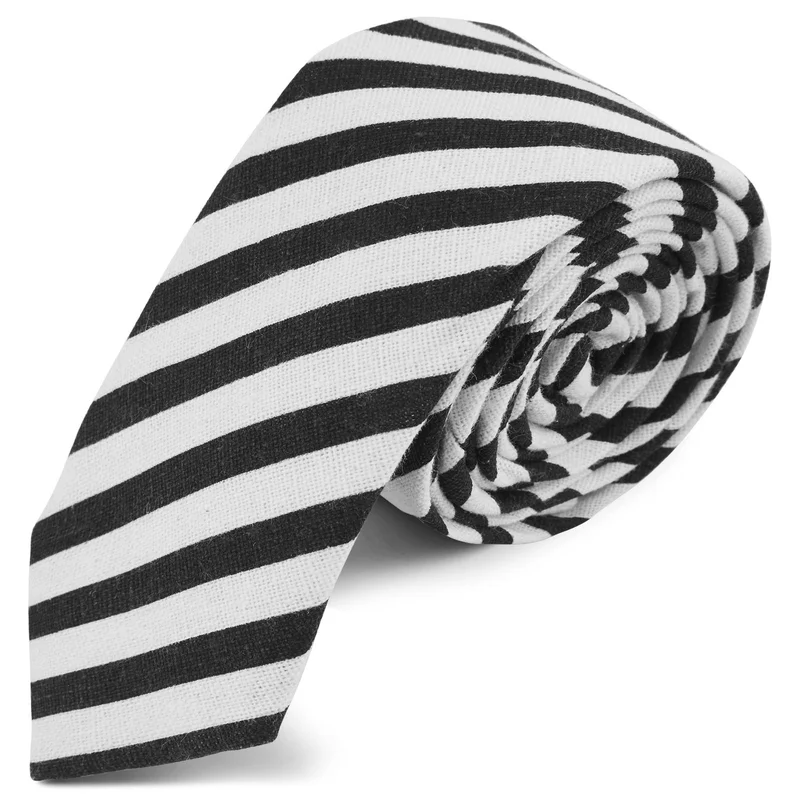 Corbata de rayas blancas y negras para hombres - Corbatas estrechas