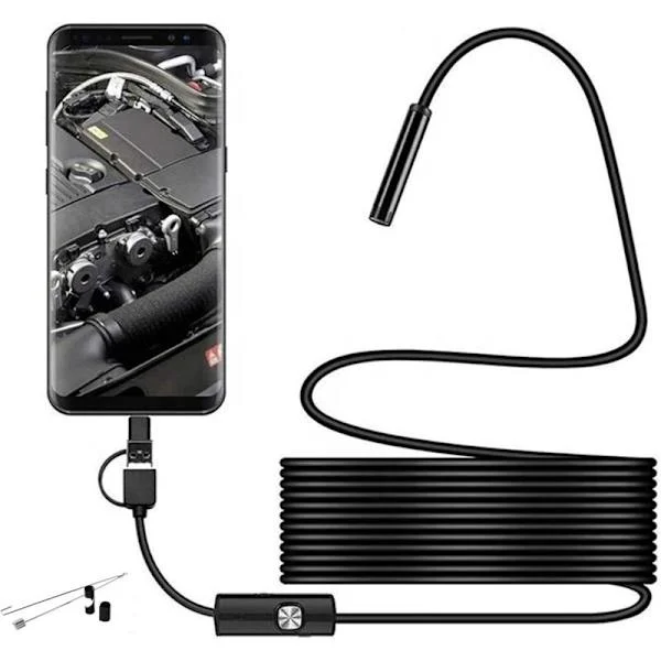 5m, 3-i-1 USB Type-C inspektionskamera, 6 justerbara LED-lampor, inspektionskamera