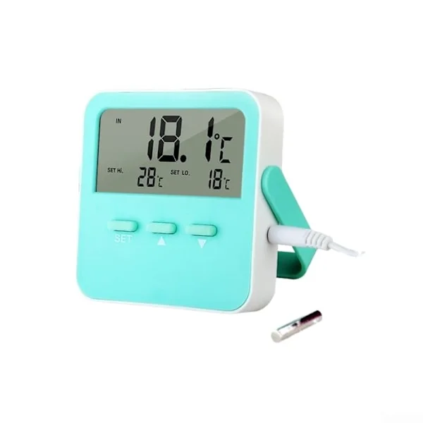 Digitalt termometer hygrometer med høy/lav temperaturalarm, stor innendørs og utendørs skjerm for akvarium, kjøleskap, fryser, -50 til 70 °C