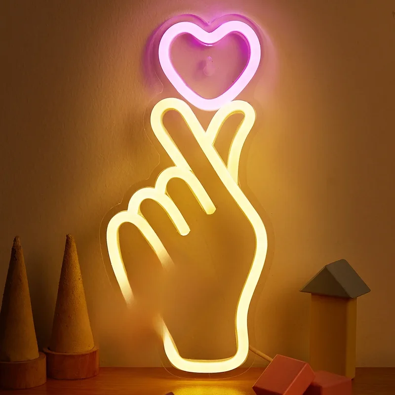 AliExpress - Chi-buy LED néon main + coeur USB alimenté enseignes au néon veilleuse 3D mur Art & salle de jeu chambre salon décor lampe signes