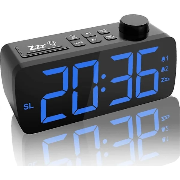 XYC Digital Vekkerklokkeradio - 6,3 Stor LED-skjerm med 5 Lysstyrkenivåer, Doble Alarmer, Snooze, 12/24H, FM-klokkeradio med Sleep Timer for Senge