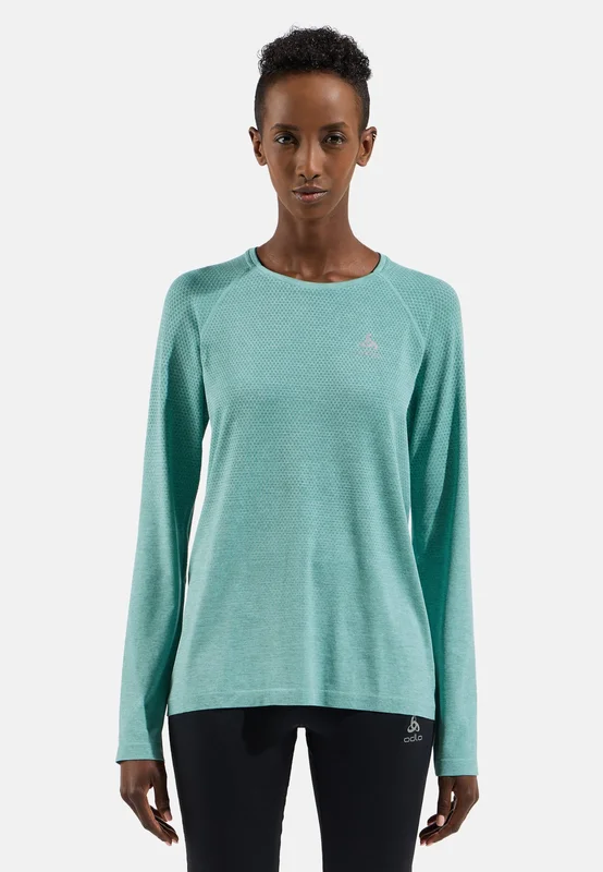 Odlo Women's Essential Seamless Long-Sleeve Running T-Shirt, L, green
