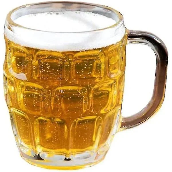 Ølkrus af glas med stort håndtag, fordybet design, tåler opvaskemaskine til Oktoberfest-fester, klar 53 Cl
