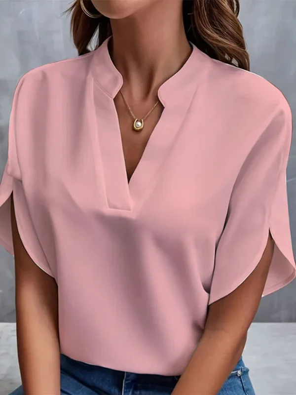 AliExpress - Chemisier élégant uni à col en V pour femme, chemise décontractée à manches courtes, haut ample d'été, chemisier en mousseline Harajuku 
