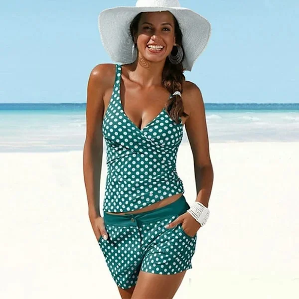 /EA/Tankini för kvinnor Push Up Bikini Baddräkt Vadderad Grön Prickig Grön Polka Dots S
