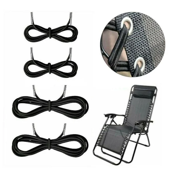 Joustavat nauhat, joissa on päät Zero Gravity Chair -aurinkotuoleille Lafuma Rsx/rsxa:lle, Redwood, 4 johdon sarja, musta, 2,2 m * 2 kpl, 1,37 m * 2 