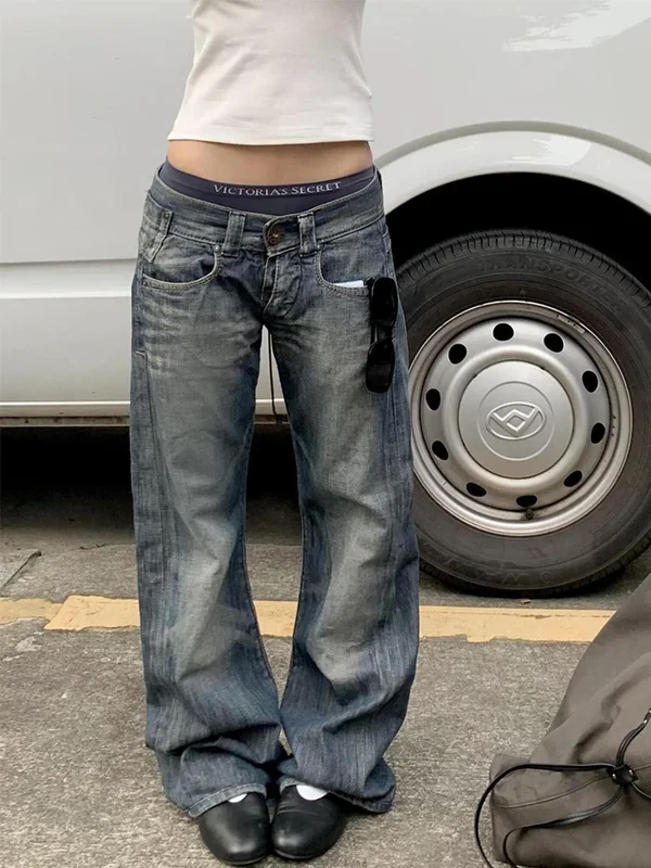 AliExpress - American Retro Washed Low Waist Jeans Damen Lose Gerade Jeans Hosen Street Winter Fashion Denim Hosen