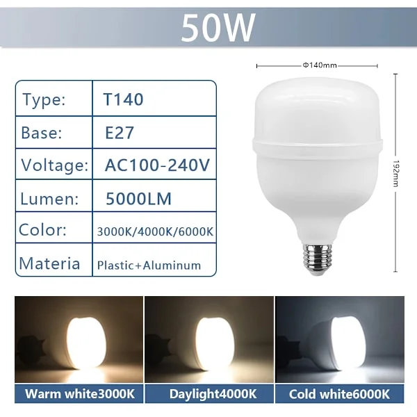 1-5 st 50W 5000lm Super Stark LED-lampa AC 110V 220V E27 LED-lampa Lampada LED-lampa Bombilla Belysningslampa för Vardagsrum