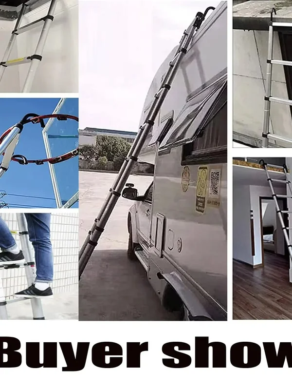 AliExpress - 4,4 m Teleskopleiter mit 2 Haken, 14,5 Fuß, Mehrzweck-Edelstahl, robust, 150 kg maximale Tragfähigkeit, rutschfeste Konstruktion, 