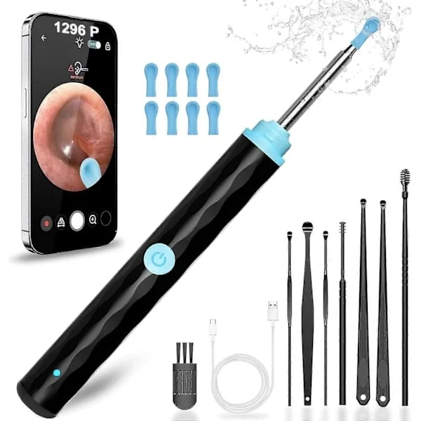 Ear Wax Removal, Ear Cleaner with Built-in 1296P Camera, Ear Wax Removal Kit (Includes 9 Ear Picks and 8 Traditional Tools)
