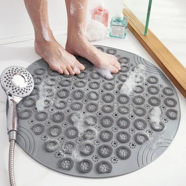 55x55 cm, Mörk Ljusgrå Rund Massage Badrumsmatta Halkfri Duschmatta Badrumsmatta Maskintvättbar Duschmatta Badkarsmatta med Dräneringshål och 