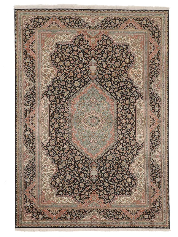 Handgeknoopt Kashmir Puur Zijde Vloerkleed 172X247 Zijden Tapijt Bruin/Zwart