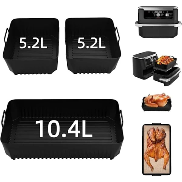 10,4L Silikone Airfryer Form – Varmebestandig op til 220°C – Sæt med 3 – Kompatibel med Ninja Foodi AF500EU Tilbehør - 3-dele
