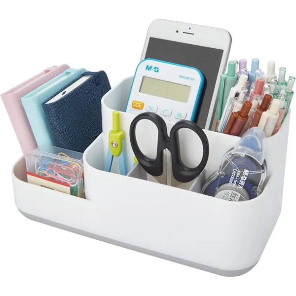 Desktop Storage Box, Pencil Case, Pen Holder, Desktop Container, Office Supplies, Dressing Table (White)