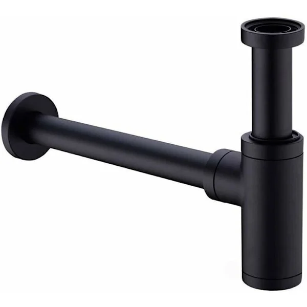 Vannlås i messing, universell vannlås med 200 mm forlengelsesrør, 1 1/4 x 32 mm justerbar luktsikker lekkasjesikker sifon, matt svart-FF-