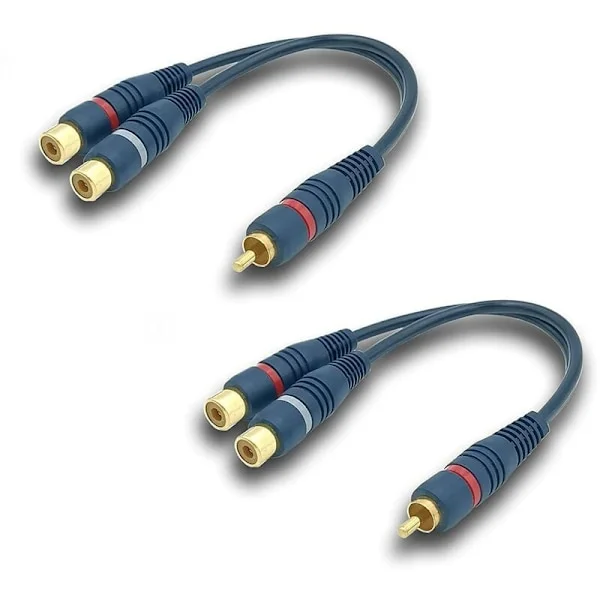RCA lydkabelsplitter RCA Y-adapterkabel 20cm RCA til JACK 1 hann til 2 hunn RCA-kabel for subwoofer Phono(RCA Y-kabel, 2 stk., blå)