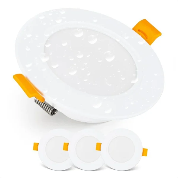 Innfelte LED-downlights, IP54 LED-takspotter for baderom og fuktige områder, kjølig hvit 6000k, pakke med 3 ekstra flate runde LED-spotter, 7 watt