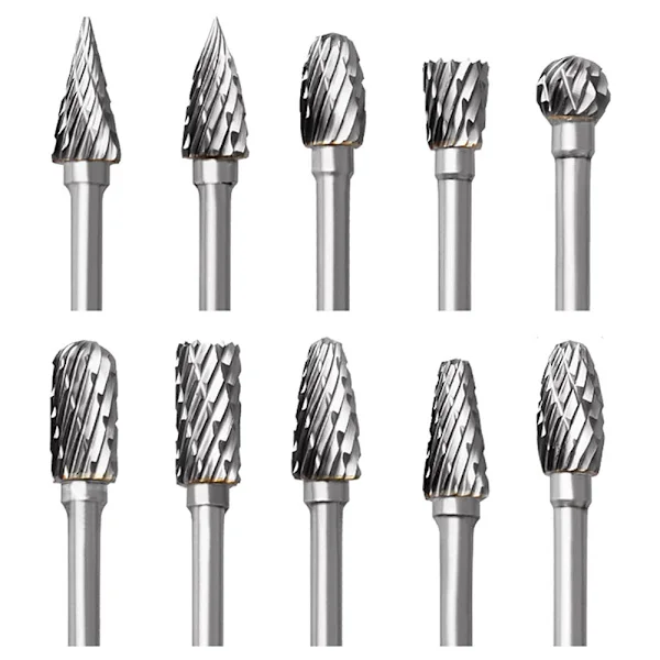 Karbid roterande borr set, 10 st dubbelskurna borrar för Dremel tillbehör med skaft träskärning, borrning, gravering, metallpolering