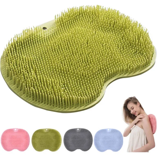 Anti-slip Silicone Massage Mat, Back Scrubber for Shower, Massage Mat with Non-slip Suction Cups, Exfoliating Bath Mat