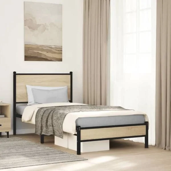 vidaXL Metallram med sänggavel eksonoma 75x190 cm, enkelsäng, möbel för sovrum, gästsäng, 4007858