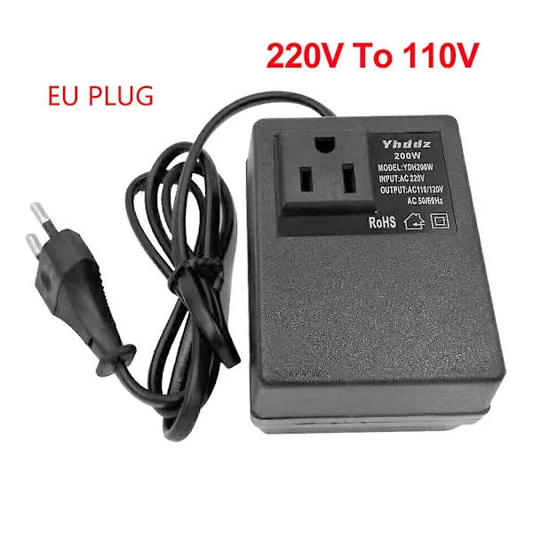 200W Spänningsomvandlare 220V till 110V Nedstegstransformator Spänningsomvandlare Reseadapter EU-kontakt Inverter