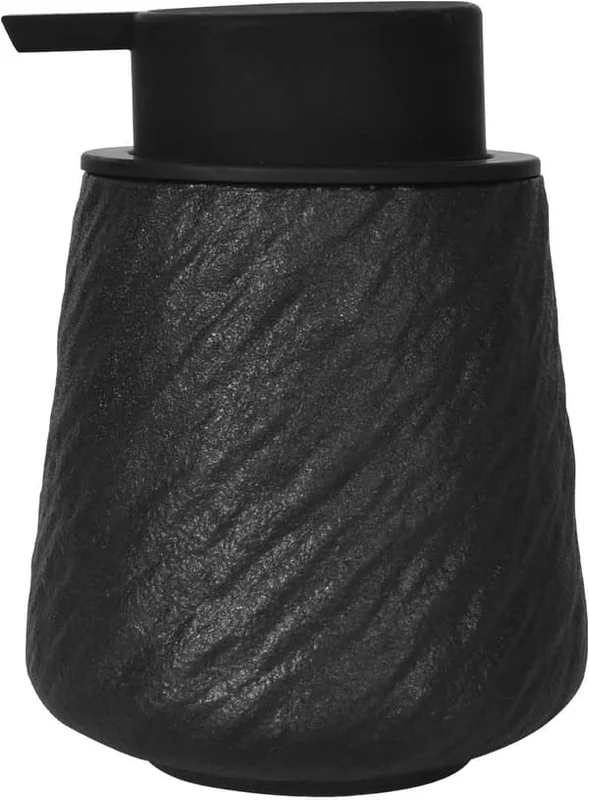 400 ml Ceramic Liquid Soap Dispenser with Black Push Button Foam Pump, Textured Surface, Reusable