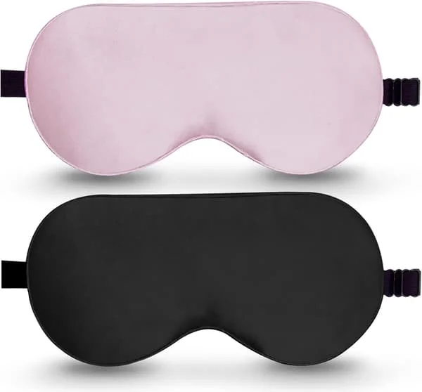 JamY Home 100 % ekte morbærsilke 2-paknings sovemaske, naturlige øyemasker i ren silke med justerbar stropp for soving, 100 % lysblokkerende øyesøvn