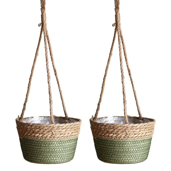 (20 cm maskintillverkad grön korg) 2 st rottingblomkorg hängande korg hängande kruka grön rädisa blomkruka hamparep hängande hängande vägg